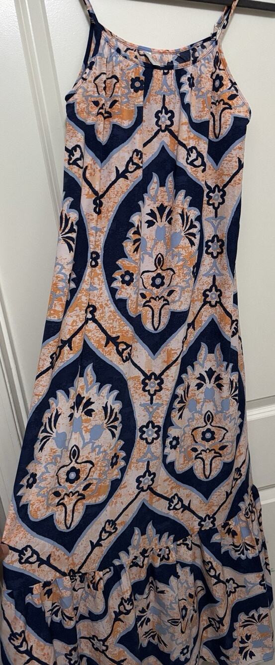 Dokotoo Womens Maxi Dress Floral Blue Orange Spaghetti Straps Dress S